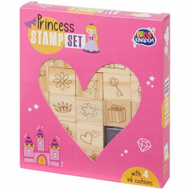 STEMPLE DREWNIANE ZESTAW Z TUSZEM PRINCESS AKCESORIA KSIĘZNICZKI 24 SZTUKI