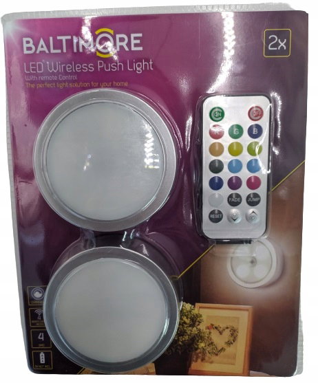 WIELOKOLOROWA BEZPRZEWODOWA LAMPKA LED x 2 szt Baltimore + PILOT SREBRNE