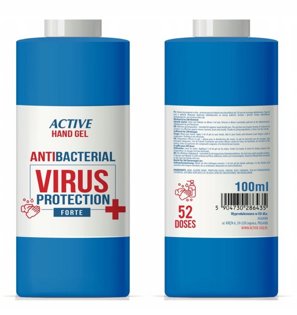 Żel płyn antybakteryjny dezynfekcja rąk 100 ml (0,100 ml) niebieski VIRUS