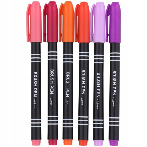 BRUSH PEN PISAKI PĘDZELKOWE 6 sztuk do KALIGRAFII