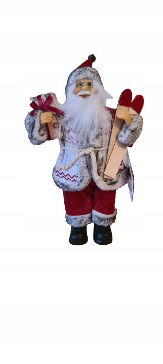 Figura Mikołaja z nartami i prezentem święta 30 cm