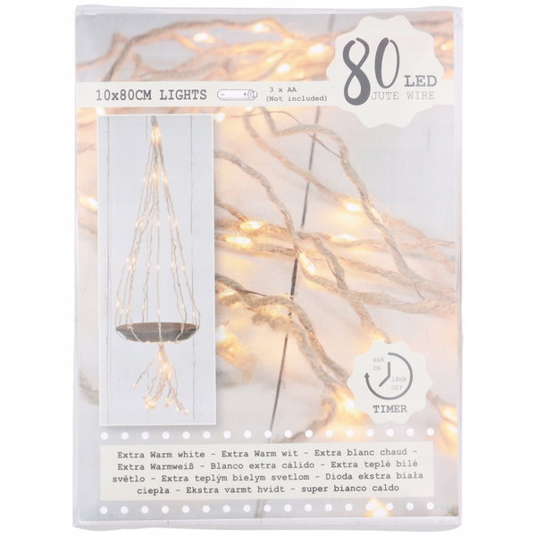 LAMPKI LED KASKADA 10 X 80 CM ZE SZNURKÓW JUTOWYCH NATURALNA DEKORACJA