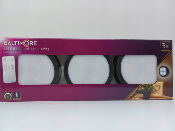LAMPY LAMPKI BEZPRZEWODOWE ZESTAW Z PILOTEM KOLOROWE BATIMORE CZARNE 3 SZT