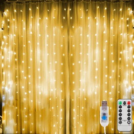Kurtyna świetlna, 3 x 3 m, 300 diod LED, łańcuch świetlny USB