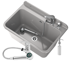 ZLEW GOSPODARCZY SZARY DUŻY LARGE GARAŻ BATERIA WYCIĄGANA WYLEWKA DOZOWNIK