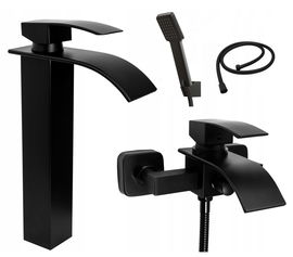 ZESTAW CZARNY BATERIA WANNOWA WODOSPAD UMYWALKOWA