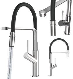 BATERIA KUCHENNA Z ELASTYCZNĄ WYLEWKĄ SREBRNA CHROM KRAN DO ZLEWU VASTO