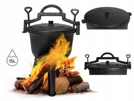 KOCIOŁEK ŻELIWNY GARNEK myśliwski węgierski pieczonki 15l na OGNISKO GRILL