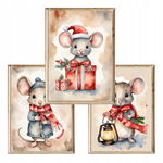 Zestaw 3 plakatów świątecznych Boże Narodzenie Christmas Mouse 1 A4