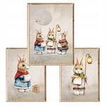 Zestaw 3 plakatów obrazków na ścianę Vintage Christmas Bunnies A4