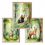 Zestaw 3 plakatów Animals of Forest Niedźwiedź, Lis i Jeleń A3