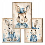 Zestaw 3 plakatów obrazków na ścianę Blue Bunny A4