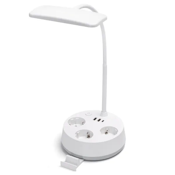 Lampka biurkowa LED z gniazdkami i portami USB – 4.6W | 450lm | Biała