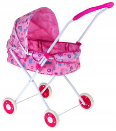 Wózek dla Lalek Metalowy 2w1 Głęboki Gondola Nosidełko Składany Daszek