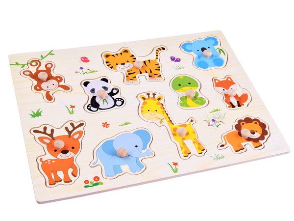 Puzzle edukacyjne drewniana tablica ze zwierzętami dzikie zwierzęta