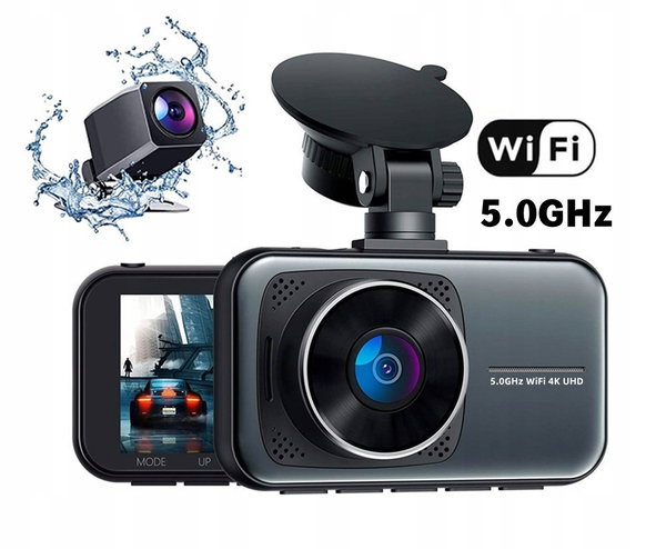 Kamera Samochodowa 4K Przód Tył GPS Wi-Fi Tryb nocny WDR Przyssawka
