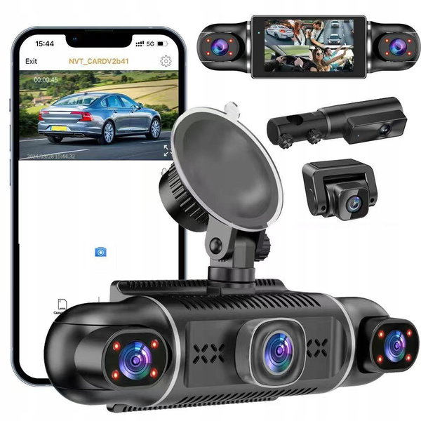 Kamera samochodowa 3" FullHD 5 obiektywów Przód+Tył+Boki GPS WiFi Aplikacja