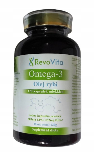 RevoVita Omega 3 Olej rybi 683mg EPA + 252mg DHA w kapsułce, Wit. E,120kaps