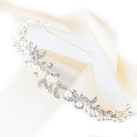 Srebrna opaska na włosy ślubna z perełkami i cyrkoniami kryształkami subtelna