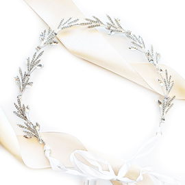 EFEKTOWNA opaska na włosy SREBRNA z cyrkoniami i listkami błyszcząca