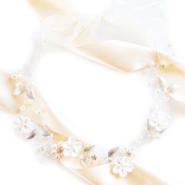 SREBRNA ozdoba do włosów opaska dekoracyjna drucik damska z kwiatami ŚLUB