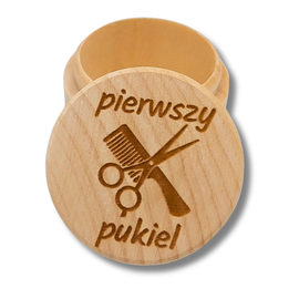 Pudełeczko drewniane Pierwszy pukiel, loczek włosy grawer
