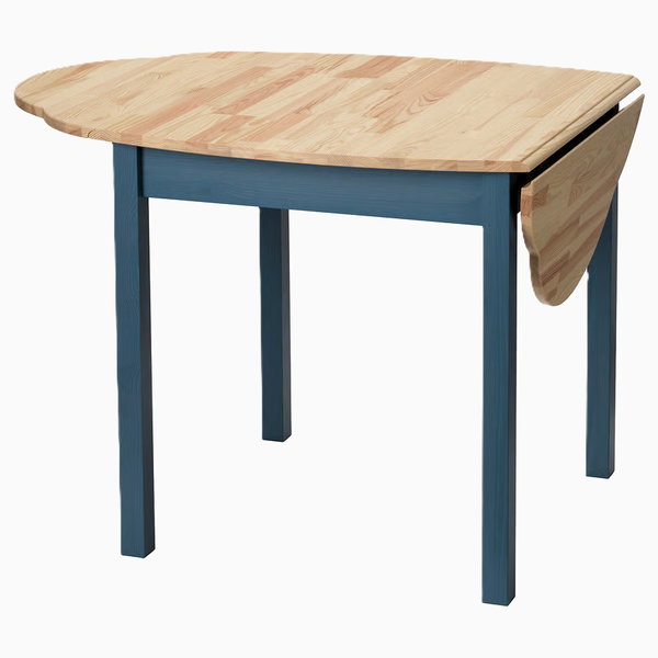 stół rozkładany IKEA OMMJANGE, sosna / barwiony na niebiesko, 134x82 cm