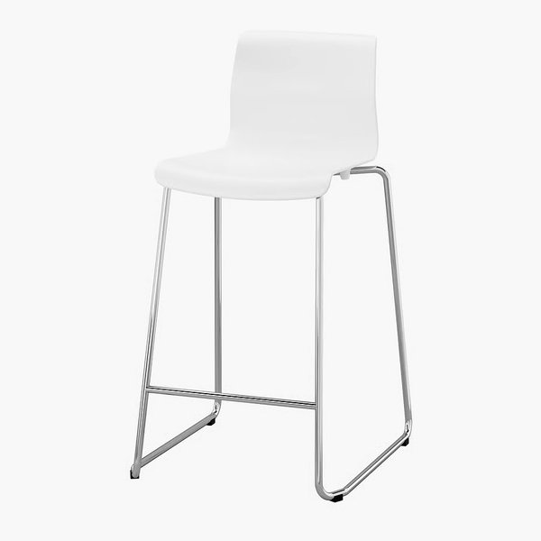 IKEA GLENN stołek barowy z oparciem, wysokość blatu/ biały, chrom, 66 cm
