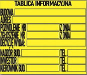 Tablica informacyjna budowlana wg. ustawy - ostrzegawcza informacyjny PCV