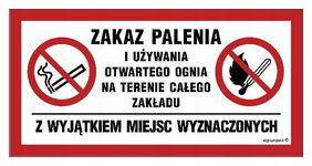 Zakaz palenia używania ognia terenie całego zakładu tablica 400X200 przylep