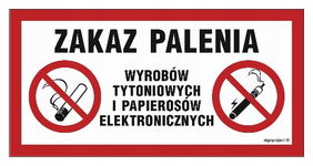 Zakaz palenia i papierosów elektronicznych tabliczka 400X200 PCV przylepce