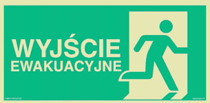 Wyjście ewakuacyjne w prawo  tablica 300X150 świecąca w nocy z przylepcami