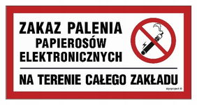 Zakaz palenia papierosów na terenie całego zakładu tabliczka 300X150 lepce