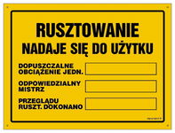 Rusztowanie nadaje się do użytku - tablica budowlana 350x250 płyta żółta