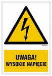 Uwaga wysokie napięcie - tabliczka 150X225 płyta sztywna PCV + przylepce