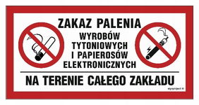 Zakaz palenia wyrobów tytoniowych papierosów elektronicznych 300X150 tablic