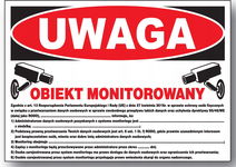 UWAGA obiekt monitorowany RODO  tablica 250x350 znak informacyjny BHP płyta