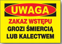 Zakaz wstępu grozi śmiercią - 250X350 TABLICA ostrzegawcza PCV  BTO-58 ZNAK