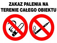 ZAKAZ PALENIA na terenie całego obiektu  tablica 250x350 znak informacyjny