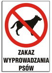 Zakaz wyprowadzania psów - tablica 250x350 znak informacyjny BHP płyta PCV