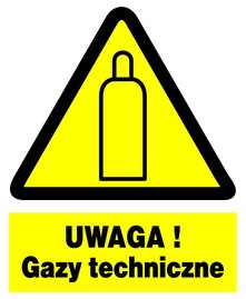 Uwaga ! Gazy techniczne tablica 225X275 ostrzegawcza ZNAK płyta PCV sztywna