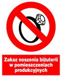 Zakaz noszenia biżuterii w pomieszczeniach tablica PCV 225X275 ZNAK ZAKAZU