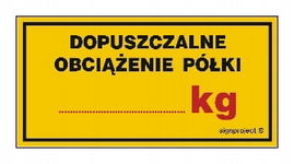 Dopuszczalne obciążenie półki kg ...- arkusz 6 sztuk naklejek 100X50