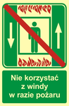 Nie korzystać z windy w razie pożaru 100 X 150 PŁYTA świecąca z przylepcami