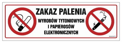 Zakaz palenia wyrobów tytoniowych papierosów elektronicznych 300X100 płyta