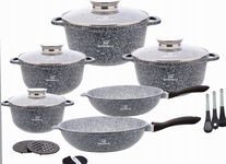 Garnki nieprzywierające szary marmurek ceramiczne 17 el