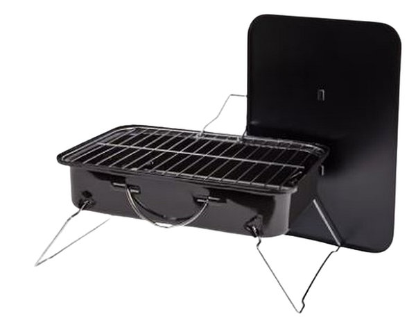 Grill piknikowy stalowy czarny z pokrywką +akcesoria