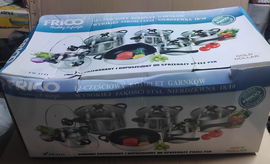 Garnki stalowe 12 el z gałkami pokrywy szklane