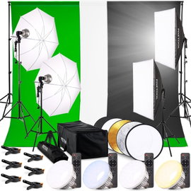 Zestaw studyjny Pixetool greenscreen 3x3 m z oświetleniem