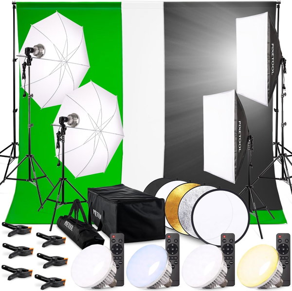 Zestaw studyjny Pixetool greenscreen 3x3 m z oświetleniem